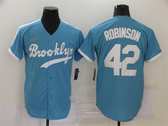 Los Angeles Dodgers #42 Jackie Robinson Light Blue Throwback Cool Base Stitched Jersey